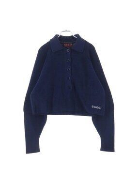Gucci Chunky Rib Cotton Polo Shirts Knit Shirt Blue Sweater